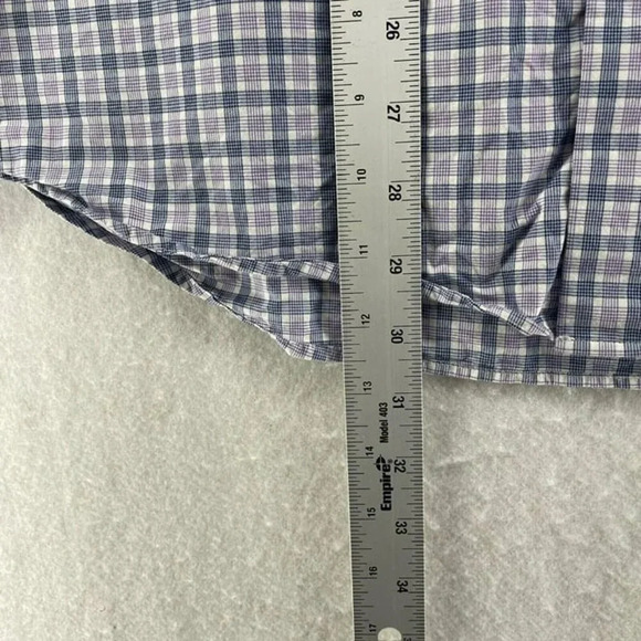 Express Button-Up Shirt Men's Sz L Purple Slim Fit Plaid Collared Curve Hem - Picture 5 of 12